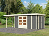 Karibu Gartenhaus Retola 6 mit Anbauschrank und Anbaudach 2,40 Meter, terragrau