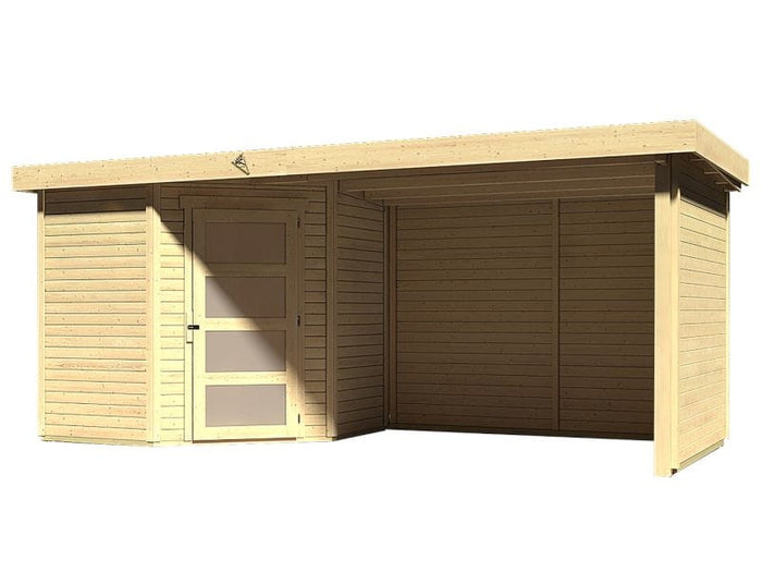 Karibu Gartenhaus Schwandorf 3 natur mit Anbaudach 2,75 Meter, Seiten- und Rückwand