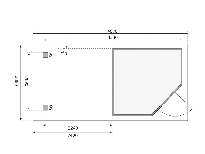 Karibu Gartenhaus Schwandorf 3 terragrau mit Anbaudach 2,40 Meter, Seiten- und Rückwand