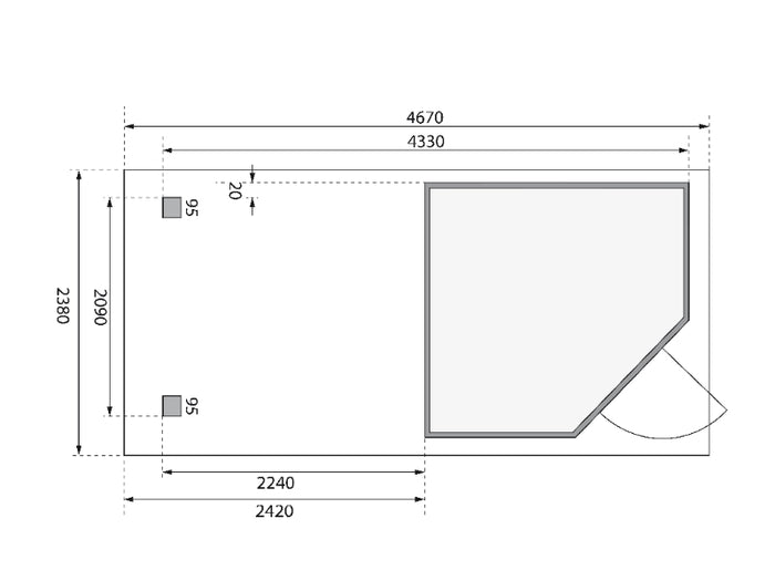 Karibu Gartenhaus Schwandorf 3 terragrau mit Anbaudach 2,40 Meter, Seiten- und Rückwand