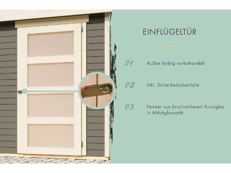 Karibu Gartenhaus Schwandorf 3 terragrau mit Anbaudach 2,40 Meter, Seiten- und Rückwand