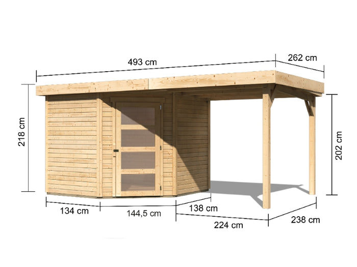 Karibu Gartenhaus Schwandorf 5 natur mit Anbaudach 2,25 Meter