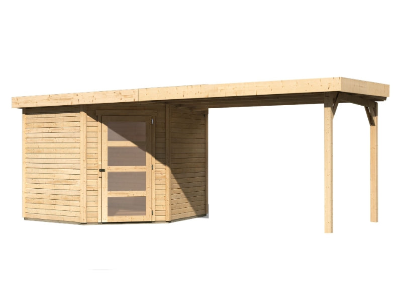 Karibu Gartenhaus Schwandorf 5 natur mit Anbaudach 2,75 Meter