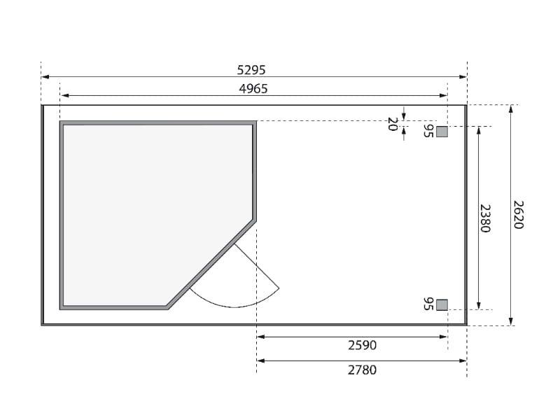Karibu Gartenhaus Schwandorf 5 natur mit Anbaudach 2,75 Meter