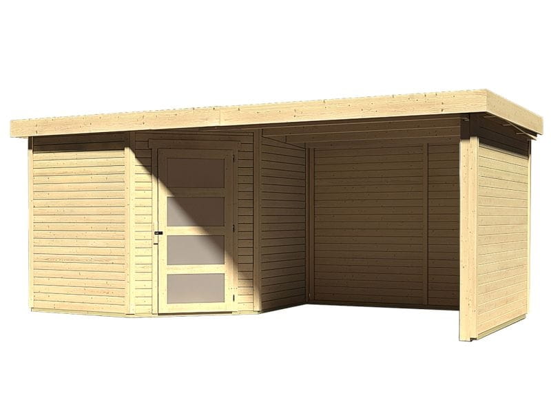 Karibu Gartenhaus Schwandorf 5 natur mit Anbaudach 2,75 Meter, Seiten- und Rückwand