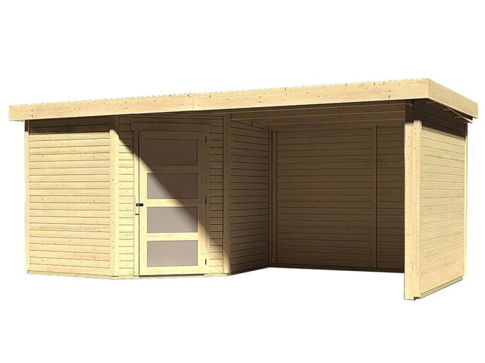 Karibu Gartenhaus Schwandorf 5 natur mit Anbaudach 2,75 Meter, Seiten- und Rückwand