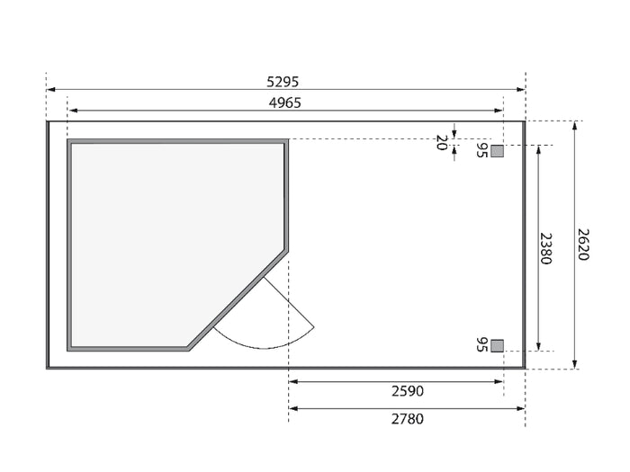 Karibu Gartenhaus Schwandorf 5 natur mit Anbaudach 2,75 Meter, Seiten- und Rückwand