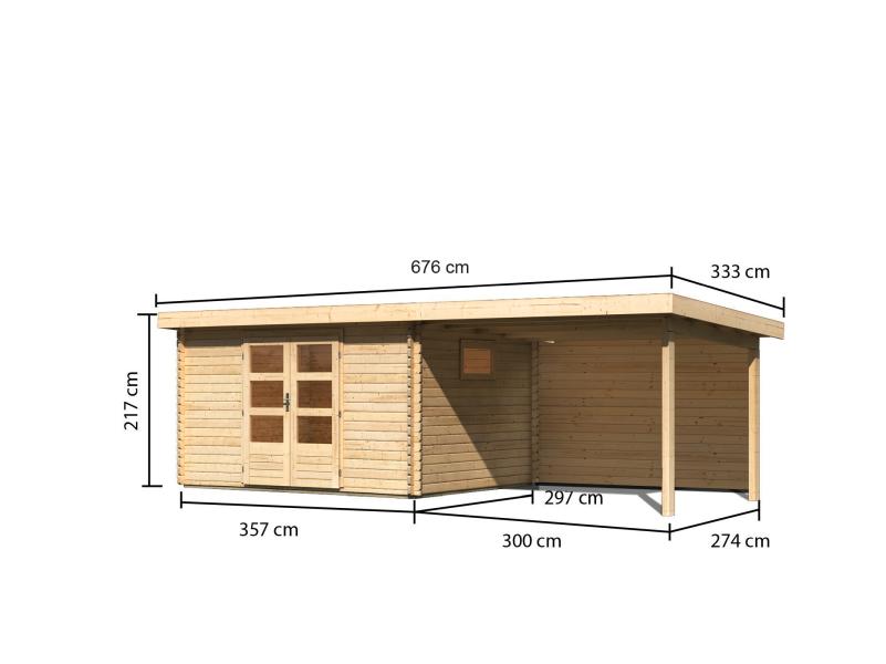 Karibu Gartenhaus Trittau 4 inkl. Anbaudach 3,3 m mit Rückwand