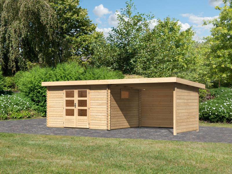 Karibu Gartenhaus Trittau 4 inkl. Anbaudach 3,3 m mit Rück- und Seitenwand