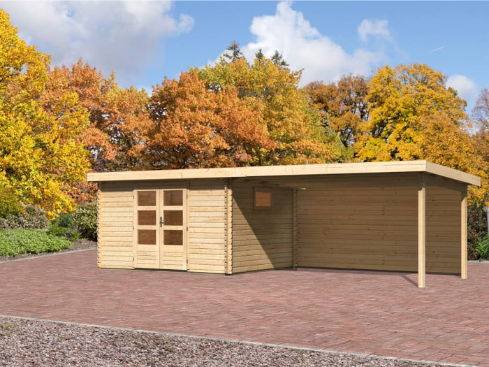 Karibu Gartenhaus Trittau 4 inkl. Anbaudach 4,4 m inkl. Rückwand