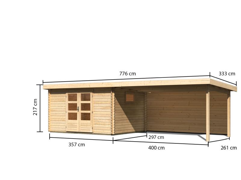 Karibu Gartenhaus Trittau 4 inkl. Anbaudach 4,4 m inkl. Rückwand