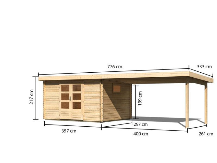 Karibu Gartenhaus Trittau 4 inkl. Anbaudach 4,4 m