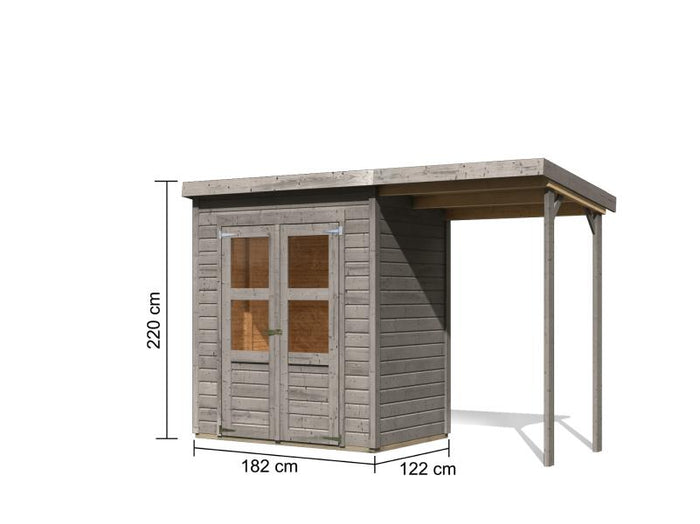 Karibu Gerätehaus Merseburg 2 SET mit Anbaudach, vorvergraut