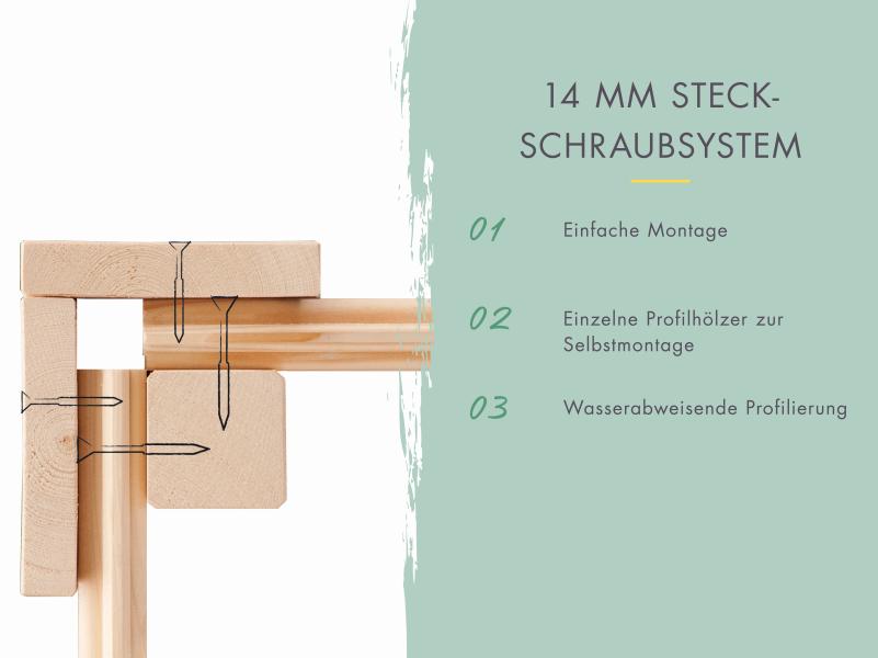 Karibu Gerätehaus Merseburg 4, vorvergraut, 14 mm
