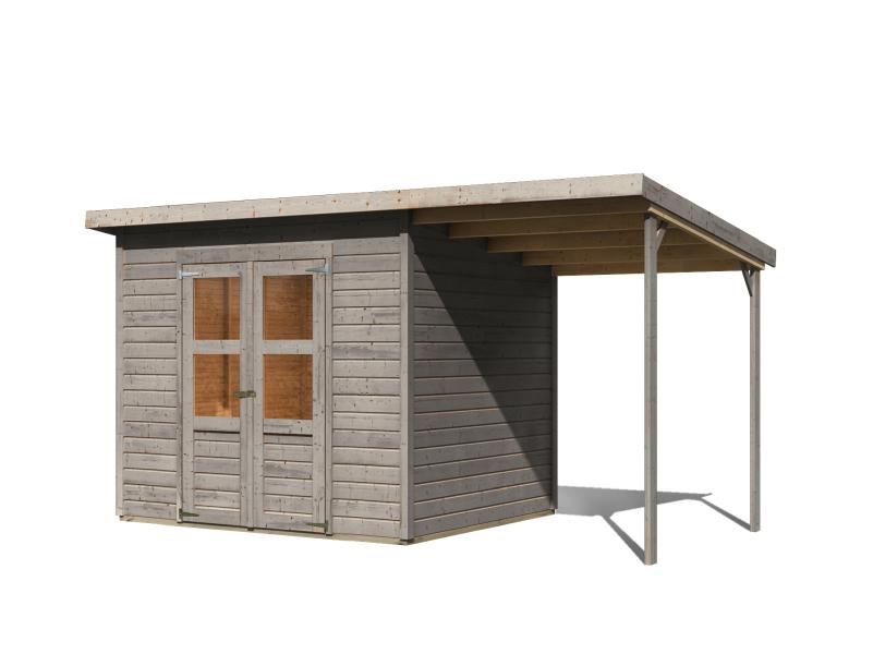 Karibu Gerätehaus Merseburg 5 SET mit Anbaudach, vorvergraut