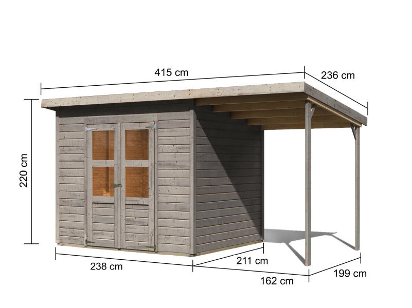 Karibu Gerätehaus Merseburg 5 SET mit Anbaudach, vorvergraut