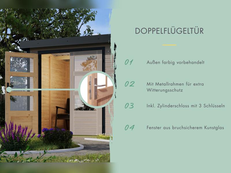 Karibu Hybrid Gartenhaus Jupiter 2 D wassergrau/graualuminium, inkl. 2,40 m Anbaudach