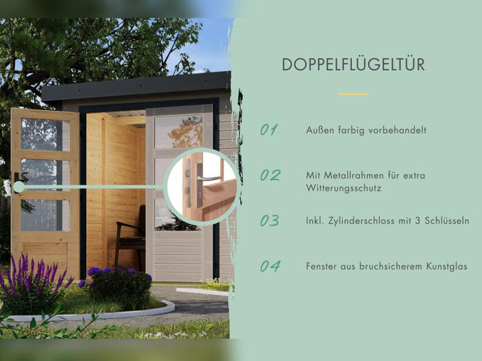 Karibu Hybrid Gartenhaus Jupiter 2 D wassergrau/weiß