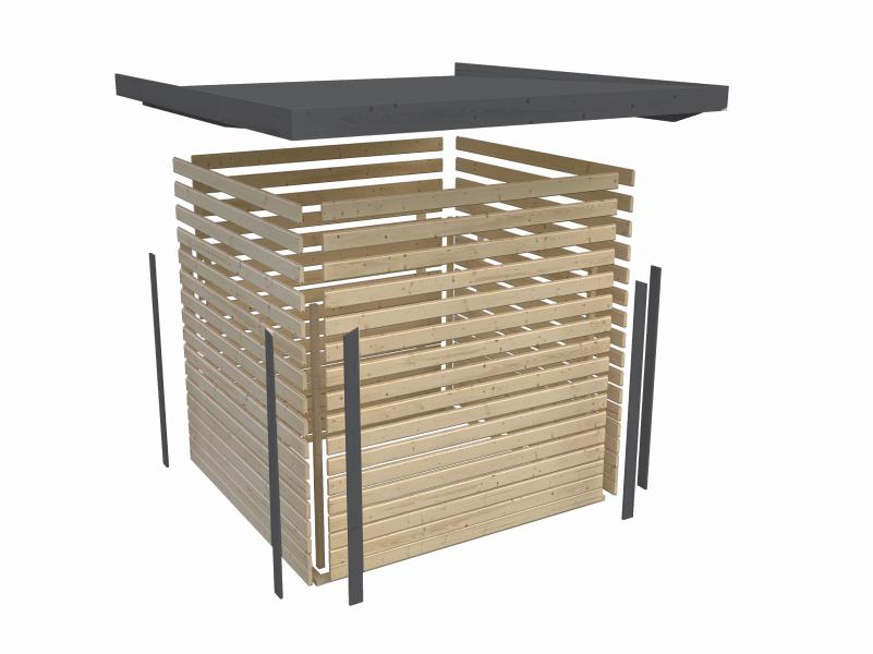 Karibu Hybrid Gartenhaus Jupiter 3 B terragrau/graualuminium inkl. 2,35 m Anbaudach