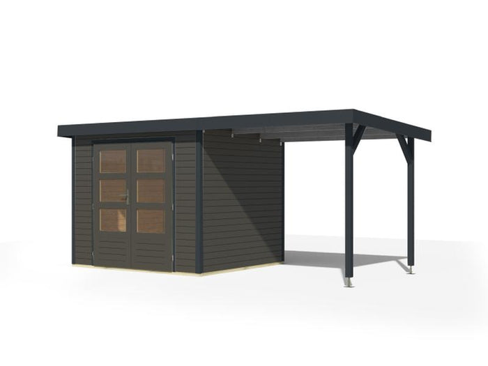 Karibu Hybrid Gartenhaus Jupiter 3 B terragrau/anthrazit inkl. 2,35 m Anbaudach