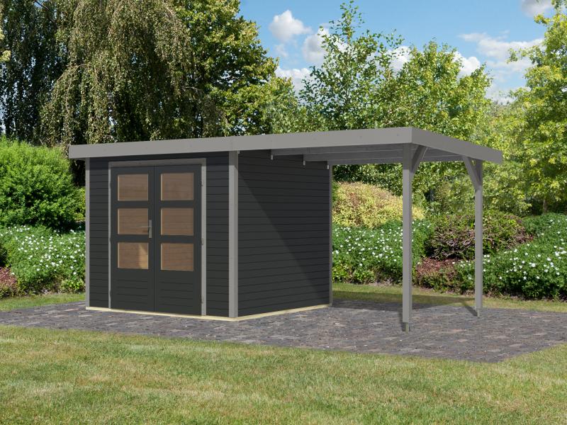 Karibu Hybrid Gartenhaus Jupiter 3 C anthrazit/graualuminium inkl. 2,35 m Anbaudach
