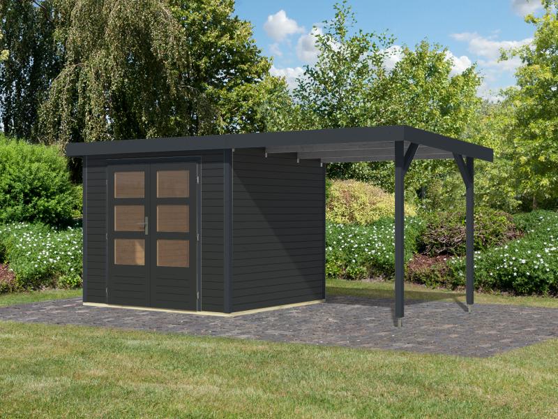 Karibu Hybrid Gartenhaus Jupiter 3 C anthrazit/anthrazit inkl. 2,35 m Anbaudach