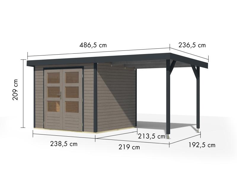 Karibu Hybrid Gartenhaus Jupiter 3 D wassergrau/anthrazit inkl. 2,35 m Anbaudach