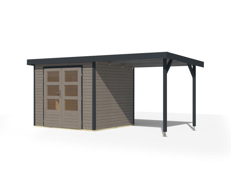 Karibu Hybrid Gartenhaus Jupiter 3 D wassergrau/anthrazit inkl. 2,35 m Anbaudach
