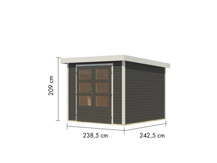 Karibu Hybrid Gartenhaus Jupiter 3,5 B terragrau/weiß