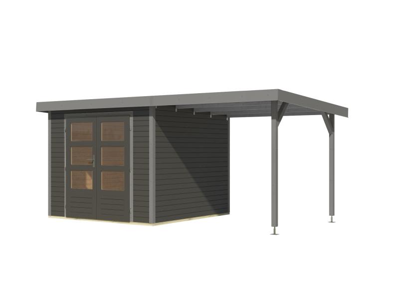 Karibu Hybrid Gartenhaus Jupiter 3,5 B terragrau/graualuminium, inkl. 2,35 m Anbaudach