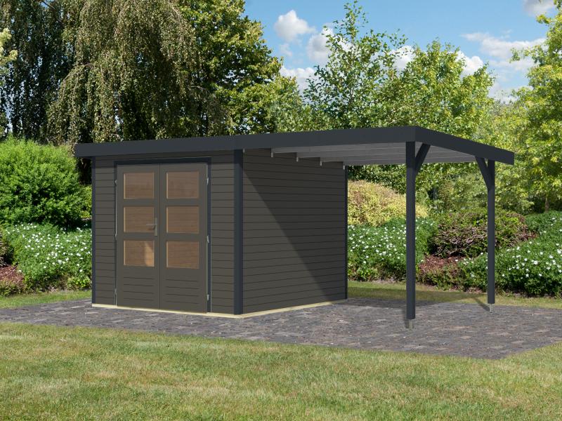 Karibu Hybrid Gartenhaus Jupiter 3,5 B terragrau/anthrazit, inkl. 2,35 m Anbaudach