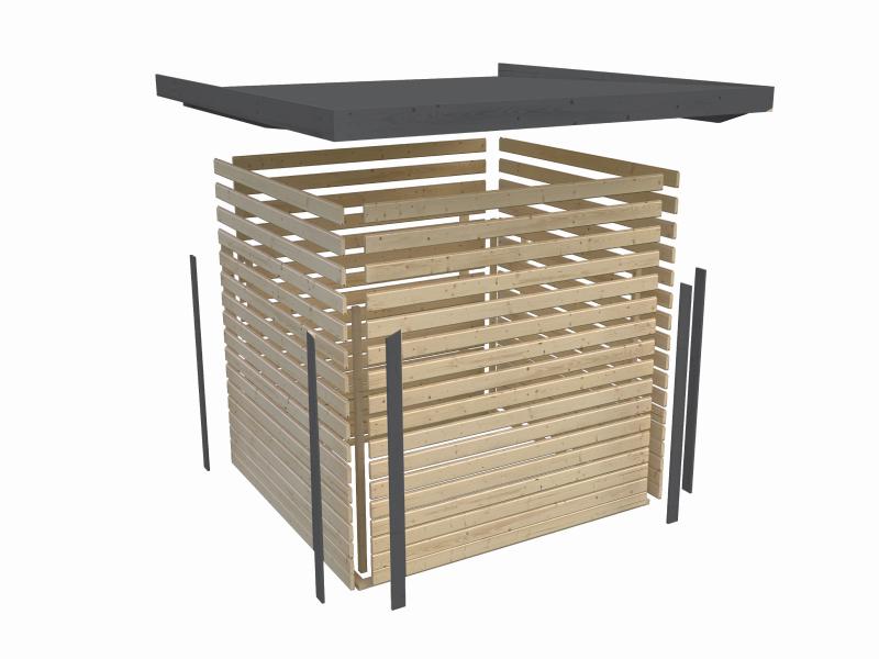 Karibu Hybrid Gartenhaus Jupiter 3,5 D wassergrau/weiß, inkl. 2,35 m Anbaudach