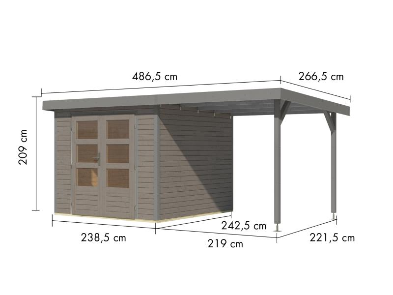 Karibu Hybrid Gartenhaus Jupiter 3,5 D wassergrau/graualuminium, inkl. 2,35 m Anbaudach