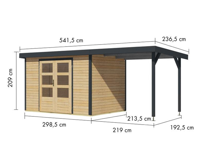 Karibu Hybrid Gartenhaus Jupiter 4 A naturbelassen/anthrazit, inkl. 2,35 m Anbaudach