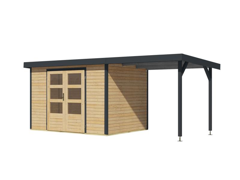 Karibu Hybrid Gartenhaus Jupiter 4 A naturbelassen/anthrazit, inkl. 2,35 m Anbaudach