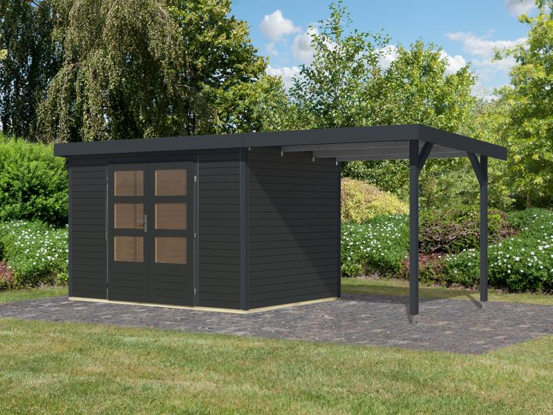 Karibu Hybrid Gartenhaus Jupiter 4 C anthrazit/anthrazit, inkl. 2,35 m Anbaudach
