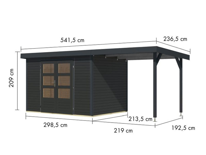 Karibu Hybrid Gartenhaus Jupiter 4 C anthrazit/anthrazit, inkl. 2,35 m Anbaudach