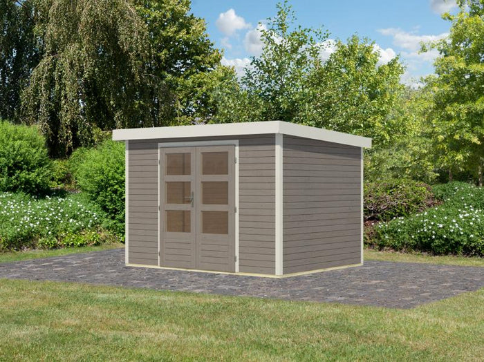 Karibu Hybrid Gartenhaus Jupiter 4 D wassergrau/weiß