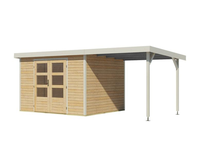 Karibu Hybrid Gartenhaus Jupiter 5 A naturbelassen/weiß, inkl. 2,35 m Anbaudach