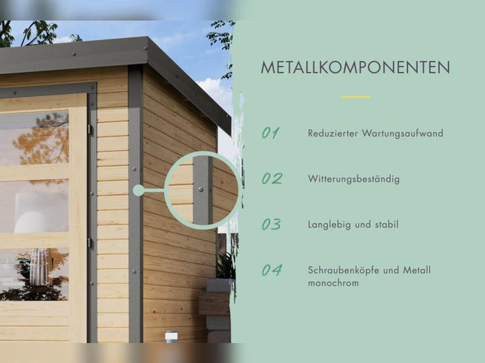 Karibu Hybrid Gartenhaus Jupiter 5 A naturbelassen/graualuminium, inkl. 2,35 m Anbaudach