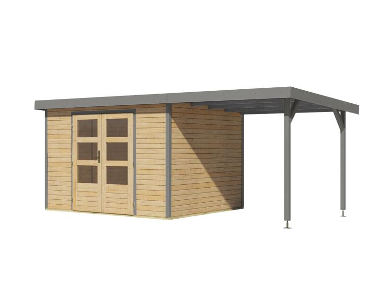 Karibu Hybrid Gartenhaus Jupiter 5 A naturbelassen/graualuminium, inkl. 2,35 m Anbaudach