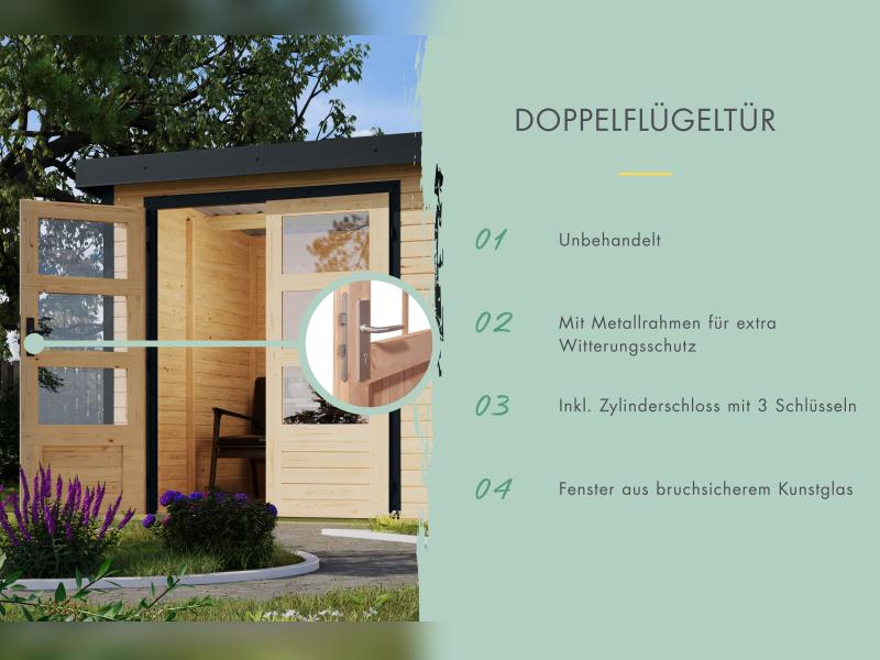 Karibu Hybrid Gartenhaus Jupiter 5 A naturbelassen/graualuminium, inkl. 2,35 m Anbaudach
