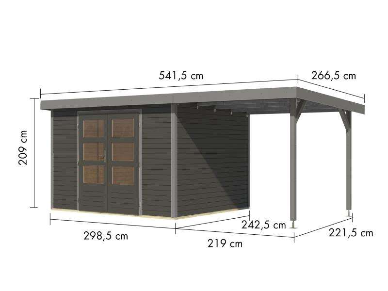 Karibu Hybrid Gartenhaus Jupiter 5 B terragrau/graualuminium, inkl. 2,35 m Anbaudach