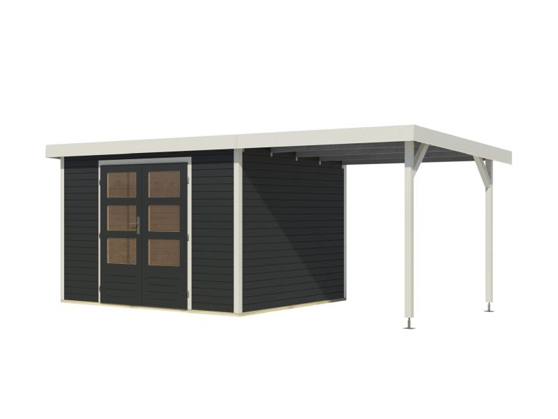 Karibu Hybrid Gartenhaus Jupiter 5 C anthrazit/weiß, inkl. 2,35 m Anbaudach