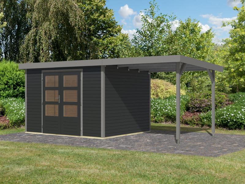 Karibu Hybrid Gartenhaus Jupiter 5 C anthrazit/graualuminium, inkl. 2,35 m Anbaudach
