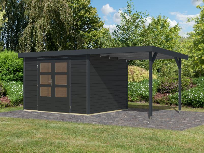 Karibu Hybrid Gartenhaus Jupiter 5 C anthrazit/anthrazit, inkl. 2,35 m Anbaudach