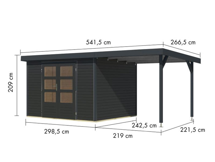 Karibu Hybrid Gartenhaus Jupiter 5 C anthrazit/anthrazit, inkl. 2,35 m Anbaudach