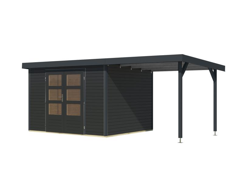 Karibu Hybrid Gartenhaus Jupiter 5 C anthrazit/anthrazit, inkl. 2,35 m Anbaudach