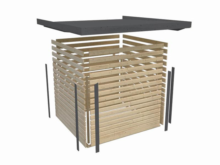 Karibu Hybrid Gartenhaus Jupiter 5 D wassergrau/weiß, inkl. 2,35 m Anbaudach