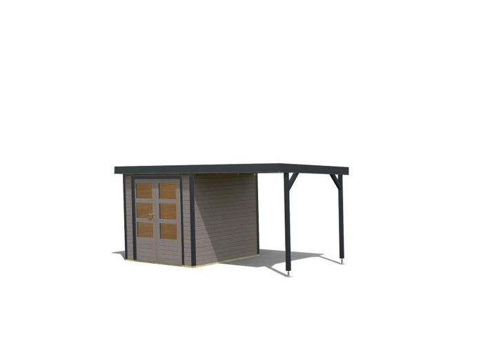 Karibu Hybrid Gartenhaus Jupiter D wassergrau/anthrazit inkl. 2,40 m Anbaudach